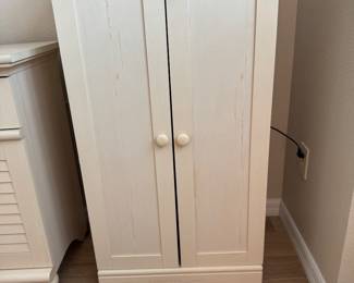COASTAL STORAGE / MEDIA CABINET: Distressed Cream Finish • Double-Door Cabinet • Locking Storage with Key • Interior Shelving • Coastal / Island-Inspired Style 44 x 24 x 14
