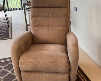 LA-Z-BOY MANUAL ROCKING RECLINERS — 2 MATCHING La-Z-Boy Manual Rocking Recliner • Neutral Fabric Upholstery • Tall Structured Cushioned Back • Sleek Track Arms • Plush Chaise Seat & Legrest • Manual Reclining Mechanism • Rocking Function