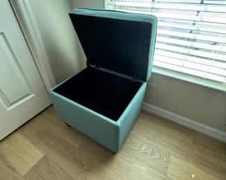 Aqua/Teal Upholstered Storage Ottomans: 2 Available 22 x 18