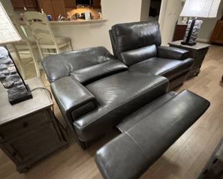 PALLISER ASHER 100% VALENCIA TG LEATHER DUAL-POWER RECLINING SOFA • PEWTER Wall-Hugger • Dual-Power Reclining • USB