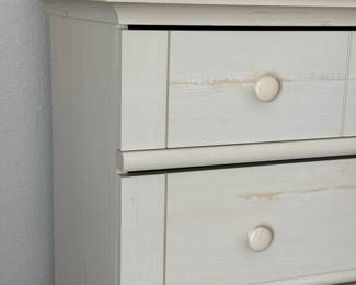 COASTAL COTTAGE TWIN BEDROOM SET: Distressed Cream Finish • Louvered/Shutter-Style Headboard • Coordinating Tall Chest • Coastal Cottage / Island-Inspired Design Coastal Cottage Twin Headboard: Distressed Cream Finish • Louvered/Shutter Panels • Decorative Posts & Ball Finials Coastal Cottage Tall 5-Drawer Chest: Distressed Cream Finish • Wood Drawer Boxes • Metal Drawer Glides • Bun Feet • 31 x 17.75 x 50