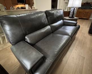 PALLISER ASHER 100% VALENCIA TG LEATHER DUAL-POWER RECLINING SOFA • PEWTER Wall-Hugger • Dual-Power Reclining • USB