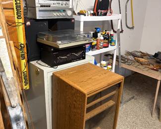 Stereo cabinet, techniques, turntable techniques receiver, DVD players, equalizer, power amp and cassette deck.