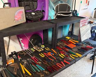 Large selection of channel locks, wire strippers, needle nose pliers.
