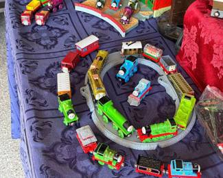 Thomas train cars, tracks and model station.
