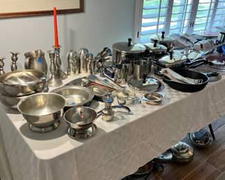 Pewter serving dishes