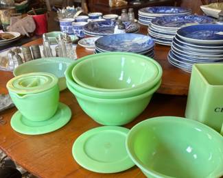 Jadite Uranium Bowls, covered dishes, cannisters, Large Butter Dish, Pitcher