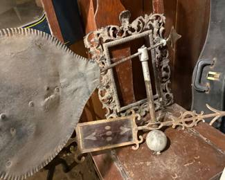 Weather vane , ornate cast frame, oak chair with lyre back