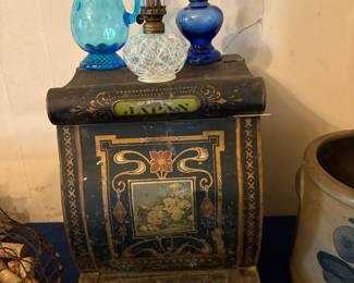 Antique Victorian general store toleware tea bin dispenser