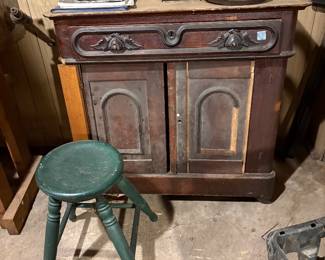 Small Chest that needs a lot of love. Will be beautiful when it is done! Nice 4 legged stools, silhouettes framed