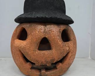 Terra Cotta Jack-O'-Lantern with Removable Hat