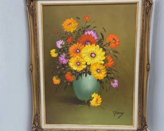 Framed Oil Painting Floral Still Life by Garry
