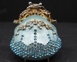 Blue Crystal Purse-Shaped Trinket Box w Gold Trim