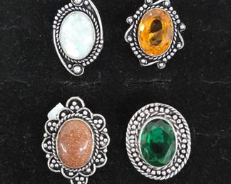 German Silver Rings Colored Stones, Sizes 6 & 7
