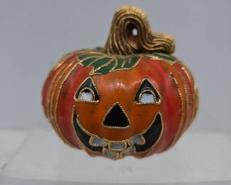 Enamel and Gilt Pumpkin Jack-o'-Lantern Figurine