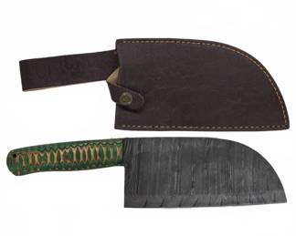 Damascus Knife Patterned Handle & Leather Sheath
