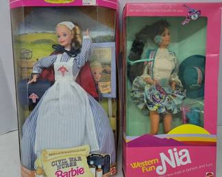 	Civil War Nurse Barbie and Western Fun Nia Dolls