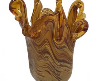 Murano Amber Swirl Art Glass Vase