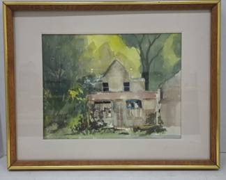 Framed Watercolor House Scene by Rita Matthes