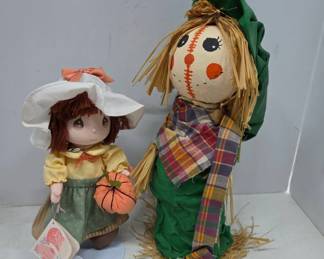 Cloth Doll With Pumpkin and Fabric Scarecrow
