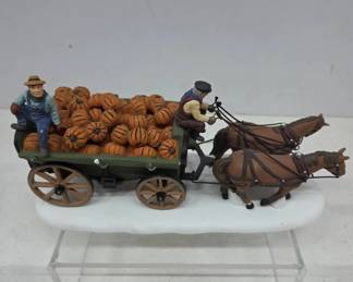 Porcelain Horse-Drawn Wagon With Pumpkins Figurine