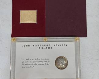 Kennedy 1964 Half Dollar & Mergenthaler 32¢ Stamp
