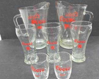 Coors Branded Glass Pitchers & Glasses with Damage
