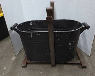 Vintage Metal Wash Tub with Iron Stand