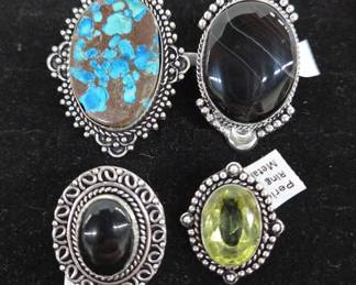 German Silver Rings with Gemstones Sizes 8 & 9