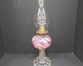 Scovill Mfg Pink Glass Oil Lamp Queen Anne Burner