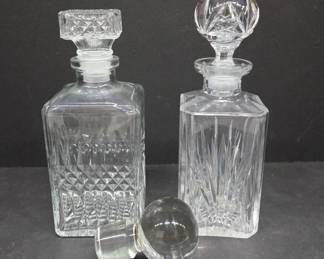 	Cut Glass Decanters W Stoppers & Extra Stopper