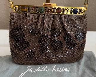 Gorgeous snakeskin JUDITH LEIBER handbag with stone border