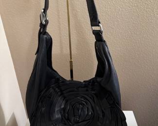 VALENTINO black leather flower bag