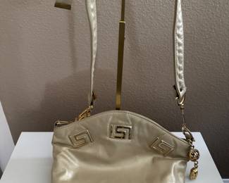 Mid century champagne leather shoulder bag