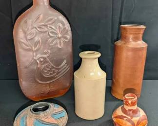 UM395Antique Stoneware Inkwell Bottle, Pink Frosted Bottle And More