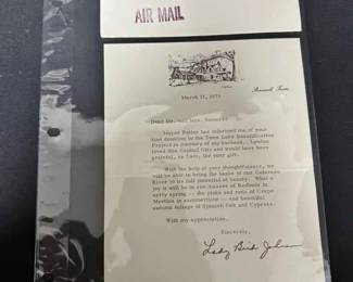 UM411Lady Bird Johnson Typed Letter Signed On LBJ Stationery, 1973 w Original Air Mail Envelope