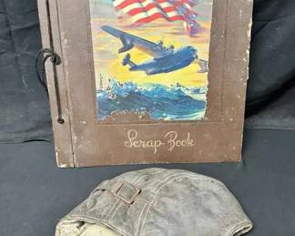 UM405WWII Era US Army Air Forces Navy Pilot Scrapbook And Leather Aviator Cap