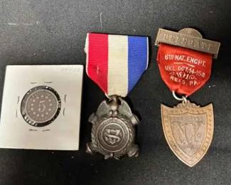 UM482Vintage US Shield Nickel Coin And Bronze Civil War Veterans Medals