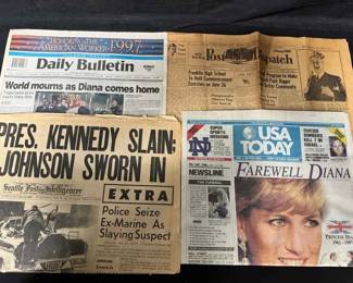 UM463Historic Newspapers JFK Assassination Extra Princess Diana Memorial Editions