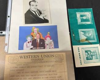UM474Vintage Red Skeleton Ephemera Photo, Clown Sleeve, And Western Union Telegram