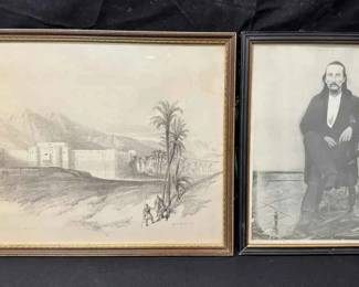 UM450VTG David Roberts Lithograph Of Aqaba And 19th Century Portrait Of John Martin Daniels