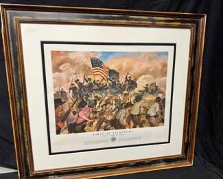 UM344Vintage 1953 H. Charles Mcbarron Jr. First At Vicksburg US Army Poster Framed