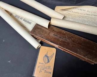 UM492VTG Leroy Lettering Set, Signed Boston Grammar School Certs, Time Book, Declaration Facsimile