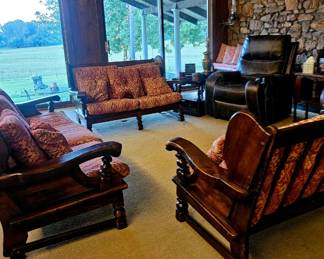 Gorgeous, vintage couch and 2 love seats with Aztec print cushions