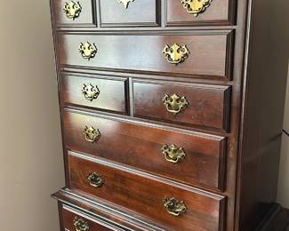 traditional cherry wood Queen Anne-style highboy dresser
