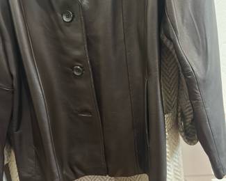 dark button-front leather blazer