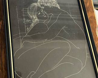 framed, line-art or engraved style illustration
