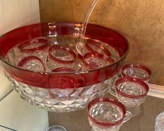 punch bowl with matching glasses