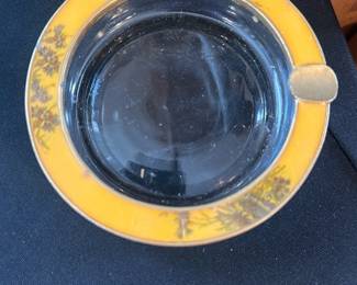 vintage glass and enameled metal ashtray