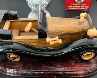 vintage handcrafted wooden antique-style model car